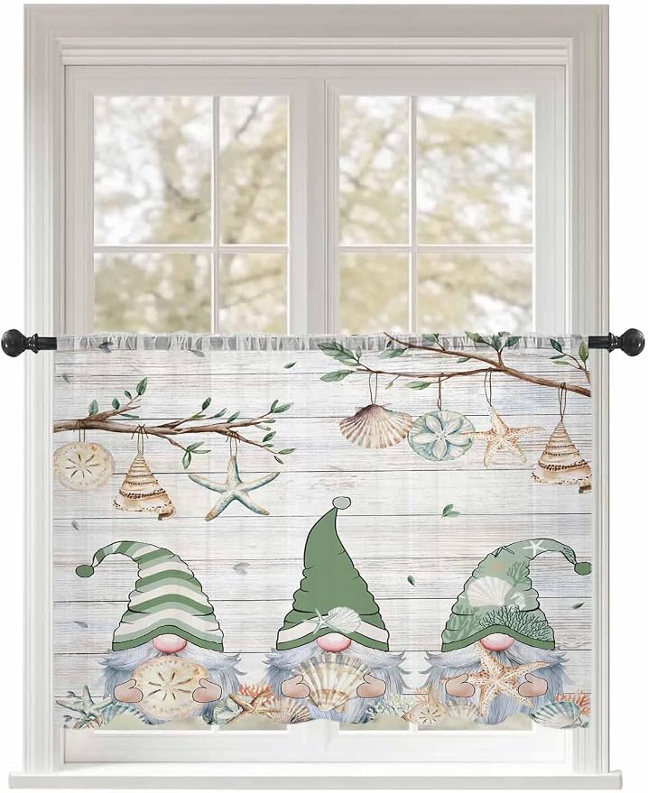 Sheer Curtains 54 Inch Length, Sage Green Gnomes Semi Sheer Curtains Light by Unknown