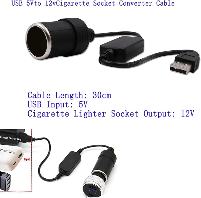 USB A Male to 12V Car Cigarette Lighter Socket Female Converter Cable - Image 2