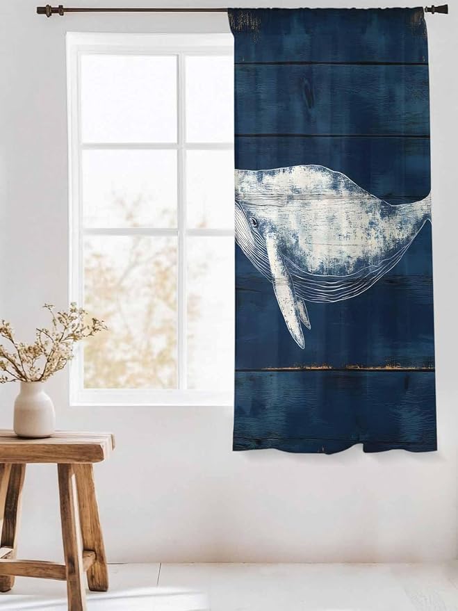 Sheer Curtains 72 Inches Long, Summer Whale Semi Sheer Curtains Light Filtering - Image 3