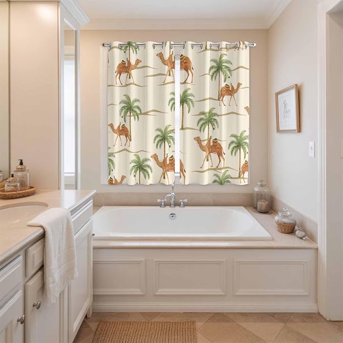 2 Panel Kitchen Cafe Curtains, Date Coconut Tree Sunlight Filtering Nature Air - Image 3