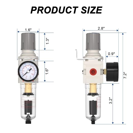 AIRZOE 1/4"NPT Air Filter Regulator Combo Piggyback, 5 Micron Brass Element - Image 2