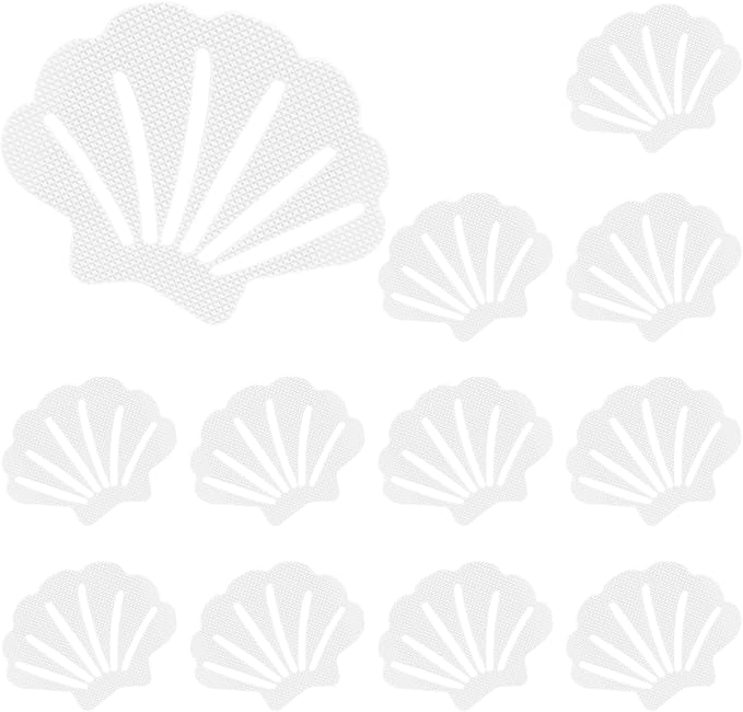 12 Pcs Non Slip Bathtub Stickers White Adhesive Decals Sea Shell Shape Shower Stickers for Floor, Ladders, Bath Tub, Stairs, Bathroom