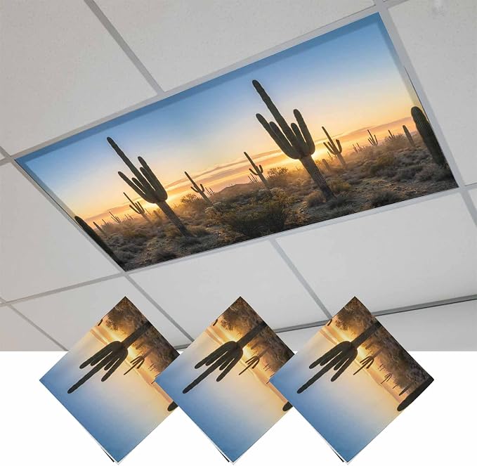 Fluorescent Light Covers for Drop Ceiling Desert Cactus Sunset Magnetic Light by Unknown