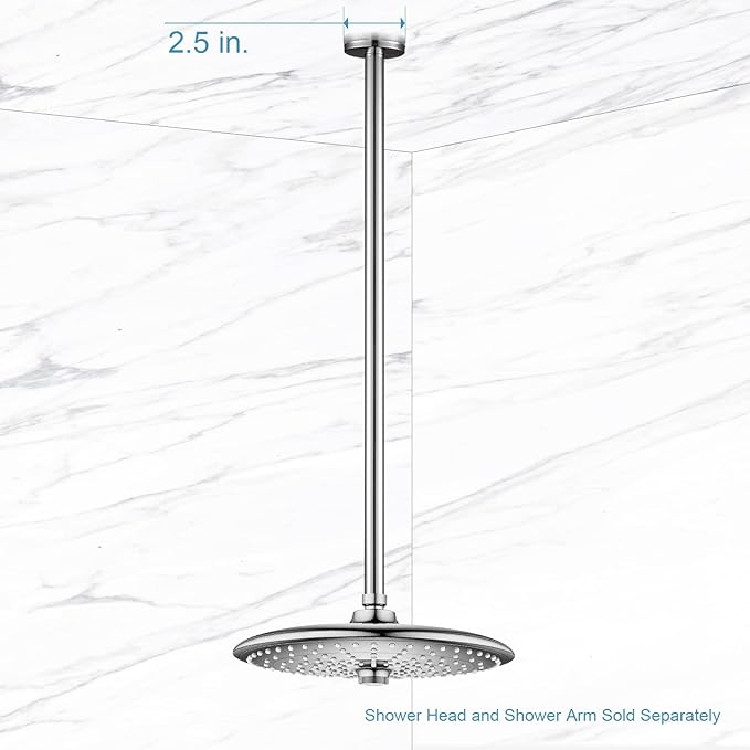 OFFO Shower Arm with Flange, 24 in Ceiling Mount Replacement Rain Shower Head Straight Arm Ceiling-Mounted For Fixed Shower Head & High Pressure Rain, Chrome