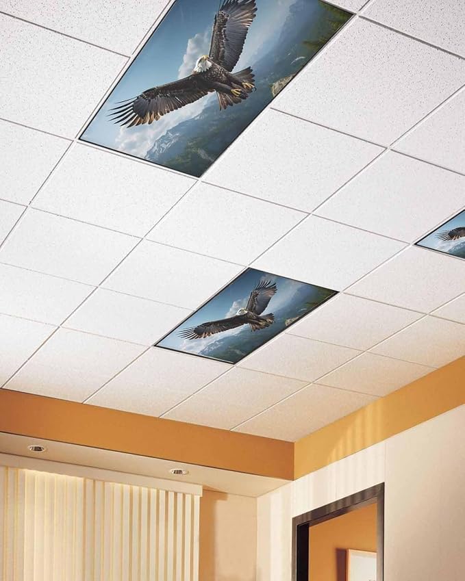 3 Pcs Fluorescent Light Covers for Ceiling Lights, Bald Eagle Soaring Above - Image 2