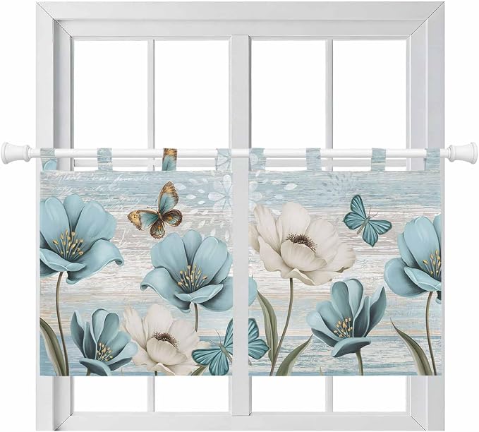 Spring Floral Kitchen Curtains 24 Inch Length, Small Window Curtains Tab Top by Unknown