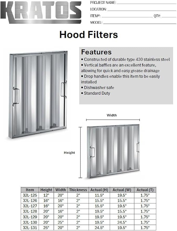 Kratos Commercial Hood Filter 20" x 20" x 2", Stainless Steel - Image 3