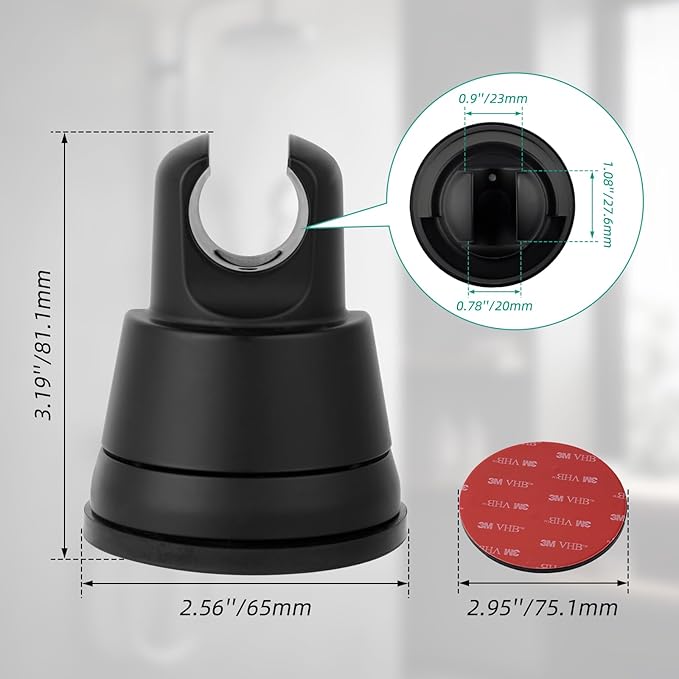 Hibbent Vacuum Suction Cup Shower Head Holder, Removable Showerhead Bracket, Height Adjustable Shower Wand Holder & Wall Mount ABS Plastic Suction Holder for Handheld Shower Head, Matte Black