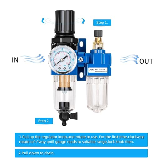 NANPU 1/4" NPT Compressed Air Filter Regulator Lubricator Combo, Water/Oil Trap - Image 2