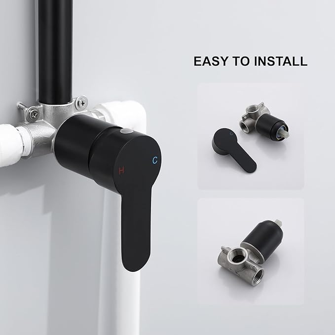 Outdoor Shower System, Matte Black Single Handle Outdoor Shower Faucet with High Pressure Shower Head and Valve for yard(Garden Hose Adapters Included)