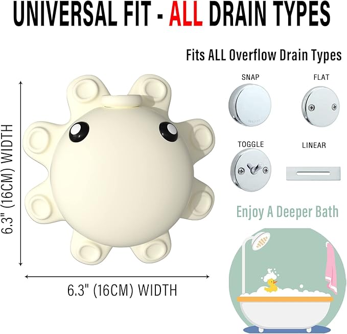 Bathtub Overflow Drain Cover Tub - tub Overflow Drain Cover, Soak Bath Overflow Drain Cover, Bathroom Spa Accessories, Adds Inches of Water for Deeper Bath (Silicone, Creamy-White)