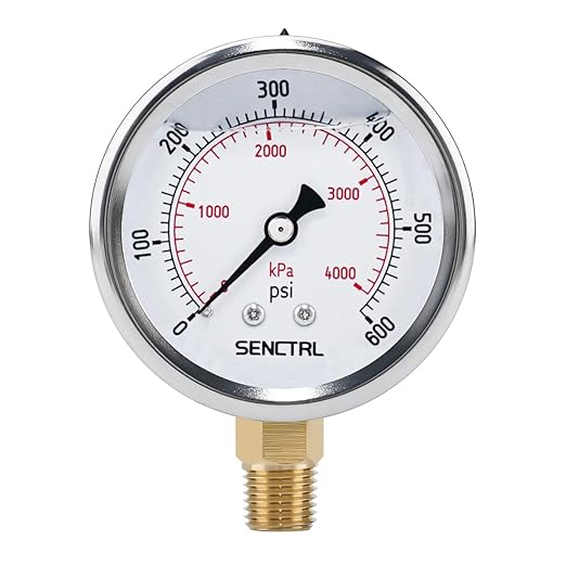 SENCTRL 0-600 Psi Glycerin Liquid Filled Pressure Gauge, 2.5" Dial Size by senctrl
