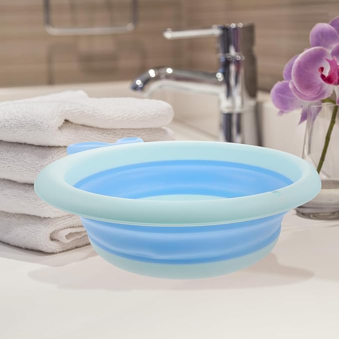 Collapsible Bath Tub and Foldable Sink Basin for Newborns, Blue Cartoon Dragon Design, Lightweight Plastic Wash Basin for Bottles and Outdoor Camping