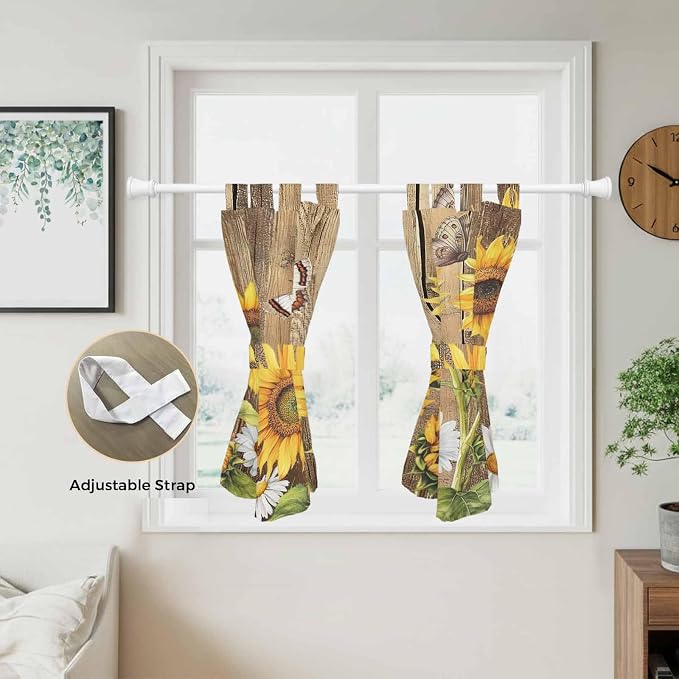 Farmhouse Sunflowers Kitchen Curtains 45 Inch Length, Short Cafe Window - Image 5