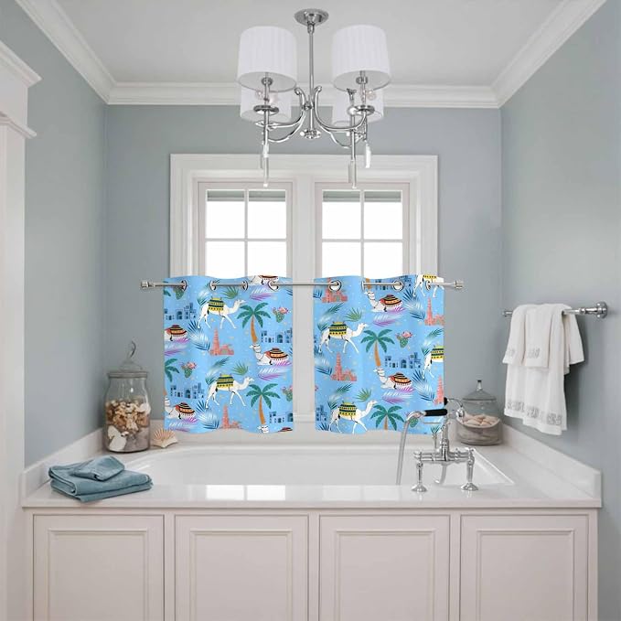 2 Panel Kitchen Cafe Curtains, Desert Landscape Sunlight Filtering Nature Air - Image 3