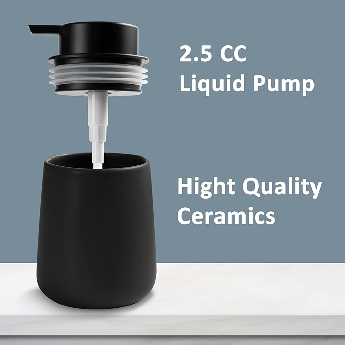 Soap Liquid Dispenser Ceramic with Easy-to-Press Pump Hand Liquid Dispenser for Shampoo Bathroom Kitchen 12 oz 2pcs
