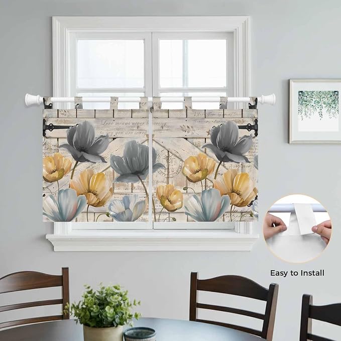 Spring Tulips Flower Kitchen Curtains 24 Inch Length, Small Window Curtains Tab - Image 4
