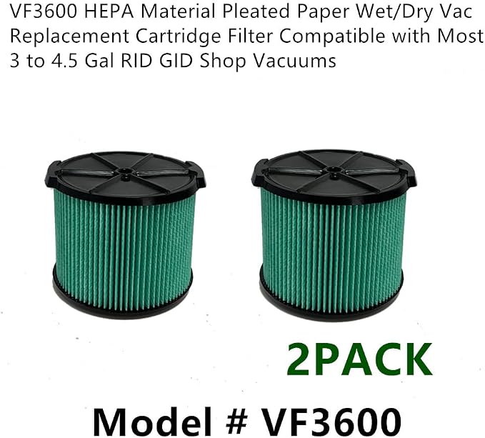 2 PACK yamoutai VF3600 HEPA Material Pleated Paper Wet/Dry Vac Replacement - Image 5