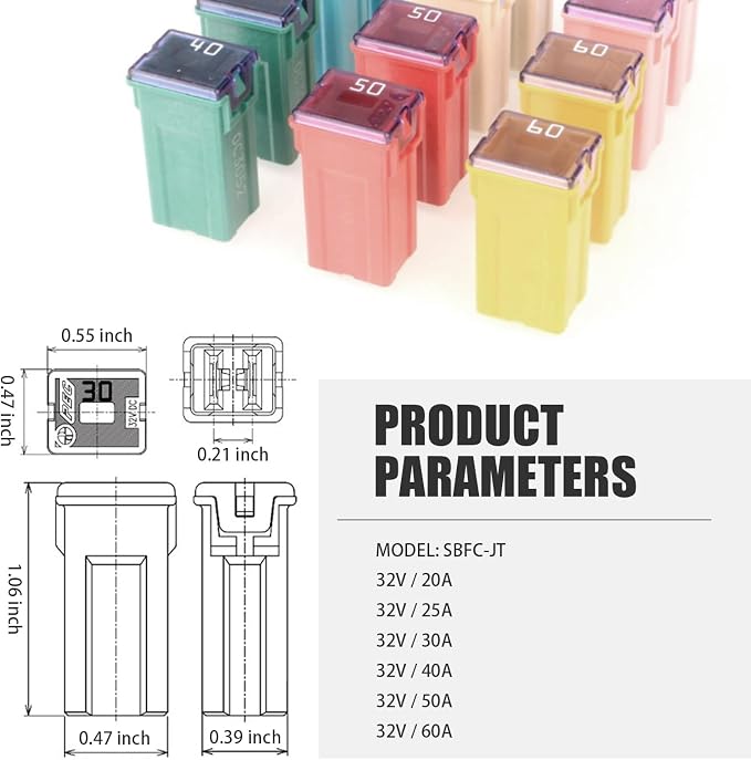 6 PCS Car Fuse Combination Kit, 1.06" x 0.47" x 0.39" 20A/25A/30A/40A/50A/60A - Image 2