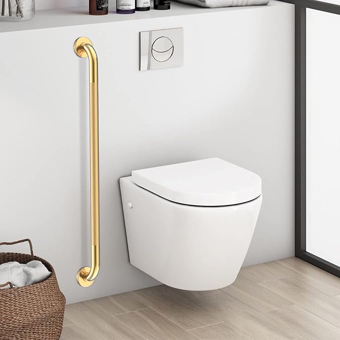 36 Inch Anti Slip Shower Grab Gold, Munzong Bathroom Grab Bar, Knurled Bathroom Balance Bar,Safety Hand Rail Support Handicap Elderly Injury Senior Assist Bath Handle