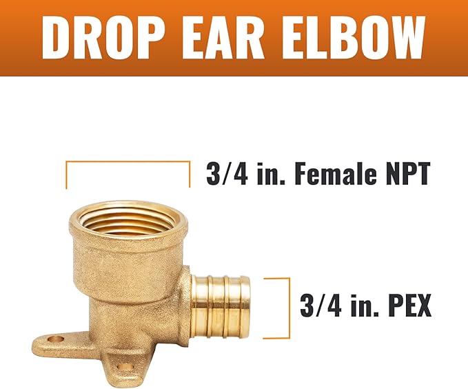 SUNGATOR 25-Pack 3/4" Pex Drop Ear Elbow, No Lead Brass, 3/4 Inch Pex Fittings