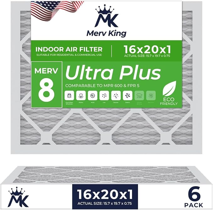 MervKing 16x20x1 Air Filter Actual Size: 15.7" x 19.7" x 0.75" MERV 8 MPR by MervKing
