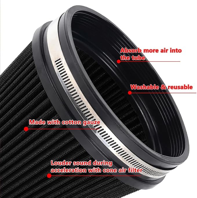 6" Inlet Cold Air Intake Filter Cone Replacement Performance Washable Clamp-On - Image 4