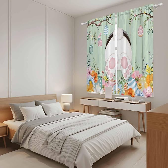Easter Window Curtains 63 Inch Long 2 Panel Set, Rod Pocket Bedroom Curtains & - Image 4