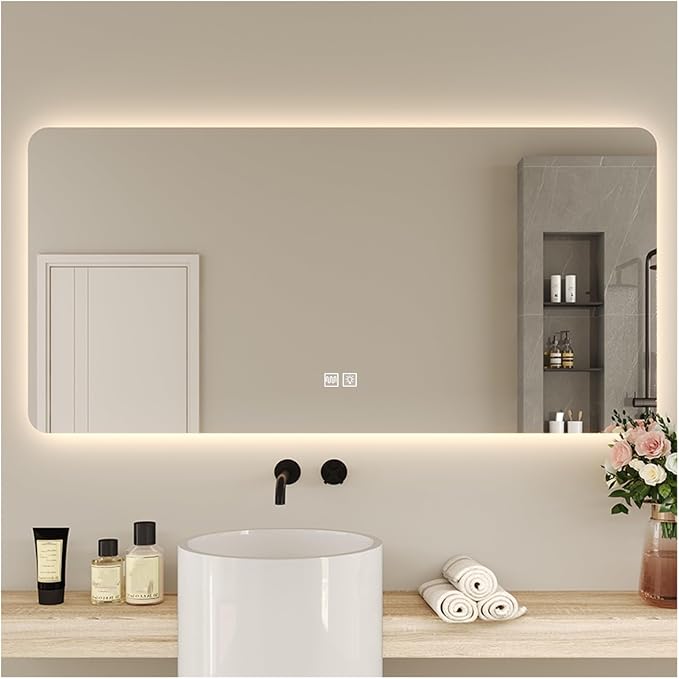 Bathroom Mirror with LED Lights，Illuminated Led Bathroom Mirror with Demister by ZXCASDF