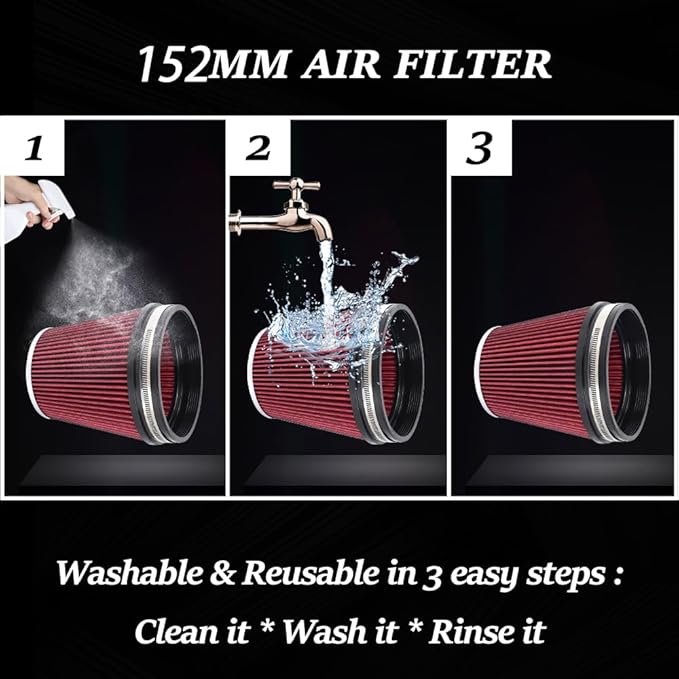 6" Inlet Cold Air Intake Filter Cone Replacement Performance Washable Clamp-On - Image 5