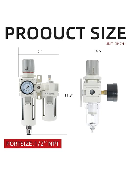 1/2" PT Compressed Air Filter Regulator Lubricator Combo Water/Oil Trap - Image 2
