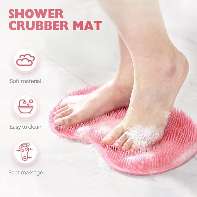 2026 New Silicone Shower Foot Scrubber Mat, Foot Back Cleaning Pad Back Washer Exfoliating Bath Wash Pad, Shower Foot Scrubber Mat with Non-Slip Suction Cups (Blue)