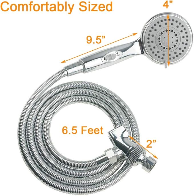 HauSun Handheld Shower Head with On/Off Switch - 5 Spray Settings 6.5 Feet Extra Long Hose High Pressure with Bathroom Faucet Kit - Universal Adapter Holder Mount for Wall,Chrome Finish