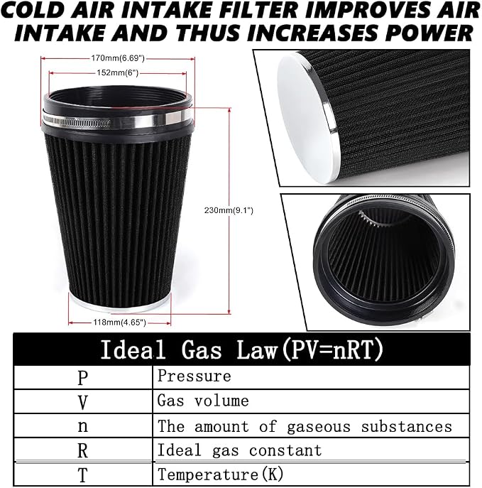 6" Inlet Cold Air Intake Filter Cone Replacement Performance Washable Clamp-On - Image 5