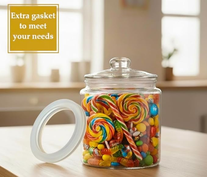 32 oz Glass Jar With Lid - Coffee Canister - Extra Gasket - Glass Cookie Jar, Airtight Kitchen Storage Containers, Apothecary, Dog Treats, Tea, Candy, Spice, Sugar, Kitchen Jar for Pantry