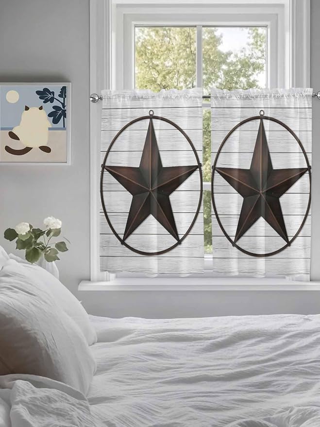 Vintage Farm Western Star Window Valance Curtains, 2 Panel - Image 5