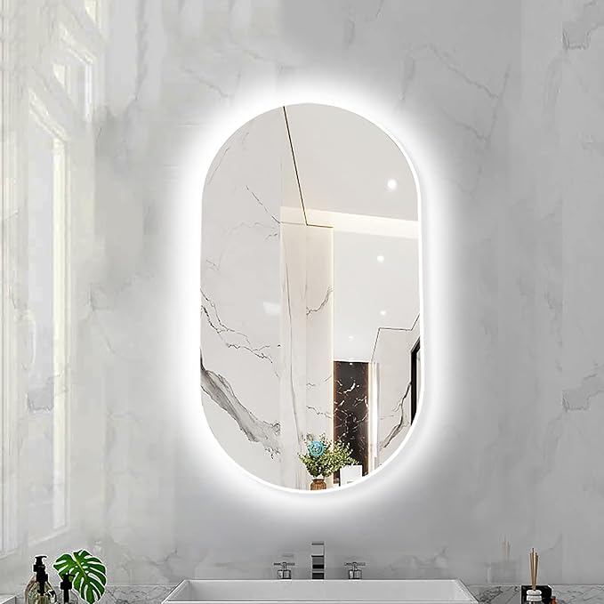 Oval LED Illuminated Bathroom Mirror, Wall-mounted Vanity Makeup Mirror by Unknown