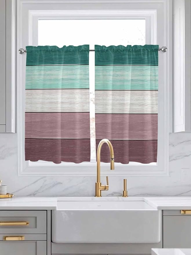 Retro Farm Woodcuts Texture Window Valance Curtains, 2 Panel by IDOWMAT