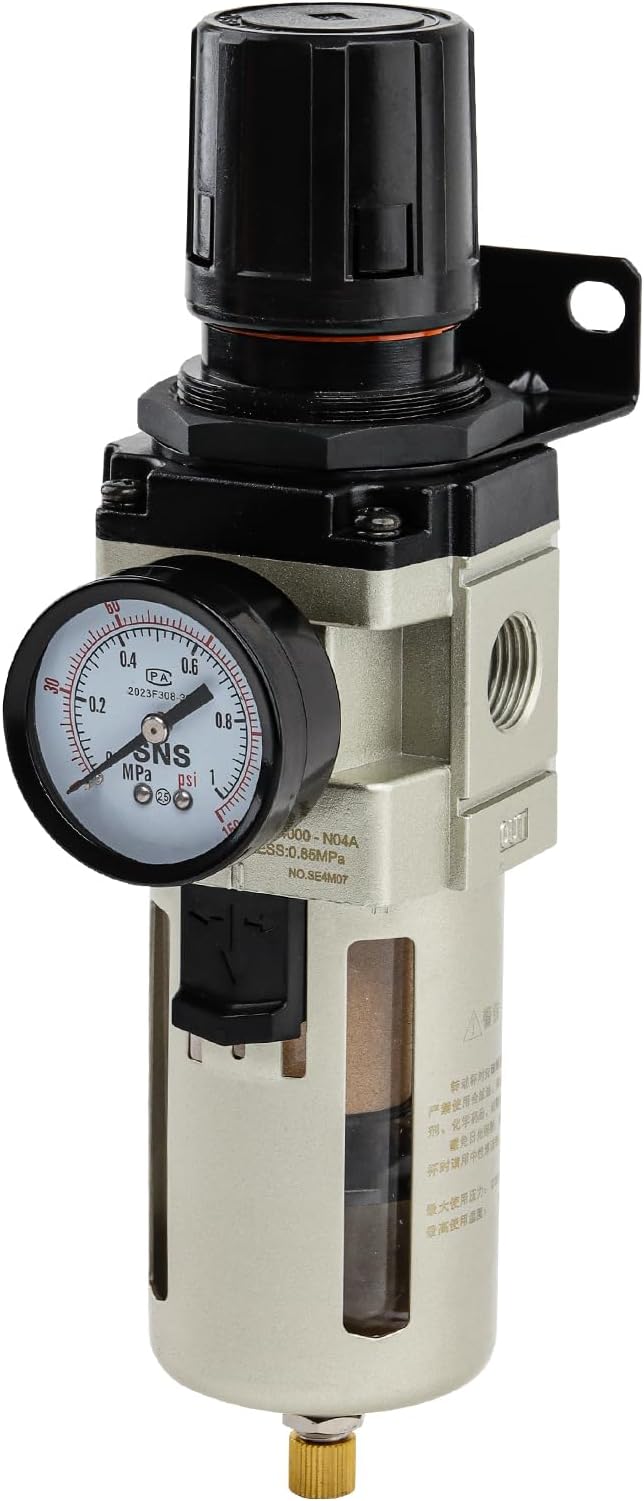 SNS 1/2”NPT Compressed Air Filter Regulator Piggyback Combo, Semi-auto Drain by SNS