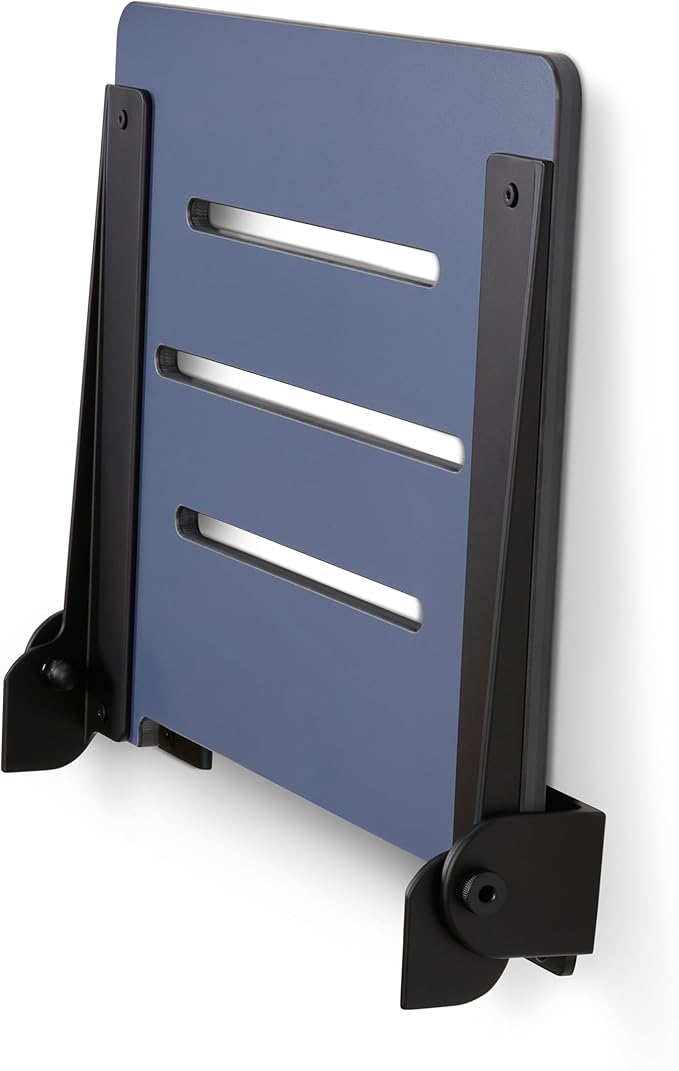 18 inch Silhouette Slimline Folding Wall Mount Shower Bench Seat, Navy Seat with Matte Black Frame