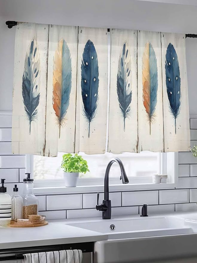 Sheer Curtains 45 Inch Length, Boho Ombre Vintage Wooden Grain Privacy Voile - Image 5