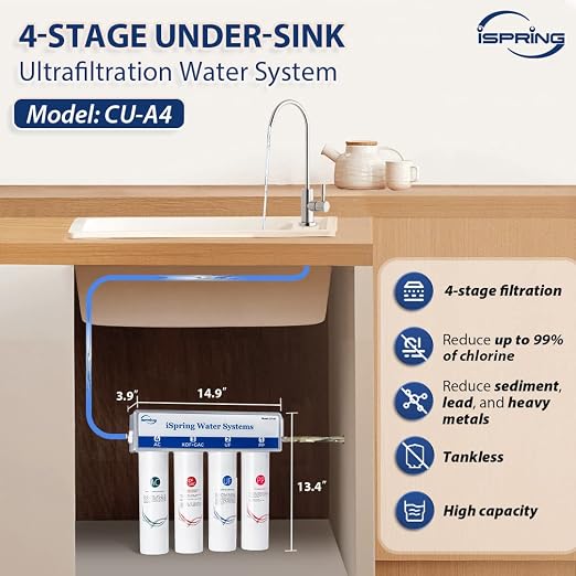 iSpring CU-A4 0.01μm Ultra-Filtration Under Sink Water Filter System, Tankless - Image 6