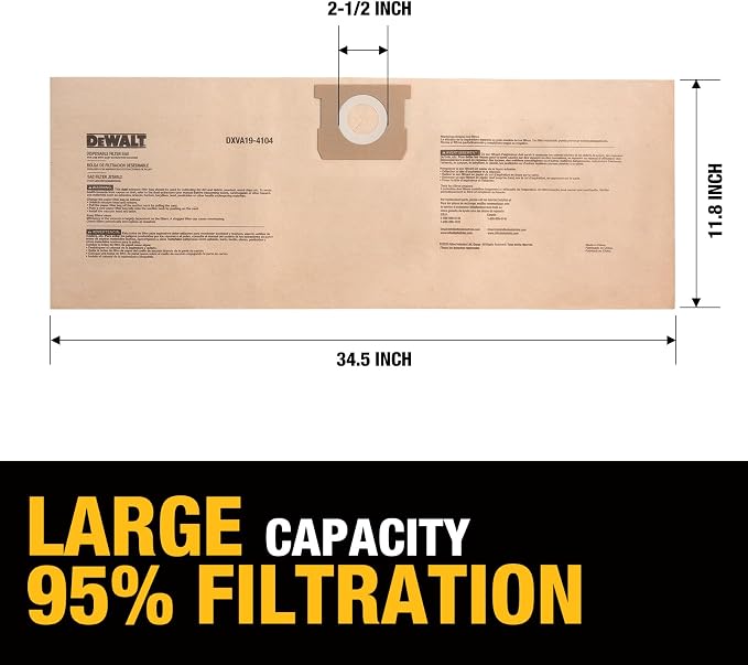 DEWALT DXVA19-4104 Dust Filter Bags, High Efficiency Replacement Bags - Image 2