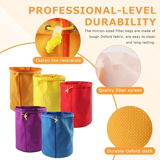 5 Pack 5 Gallon Filter Bags, 25-220 Micron Oxford Cloth All-Mesh Filter Bags - Image 4