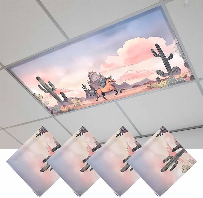 Fluorescent Light Covers for Drop Ceiling Watercolor Running Horse Cactus by Unknown