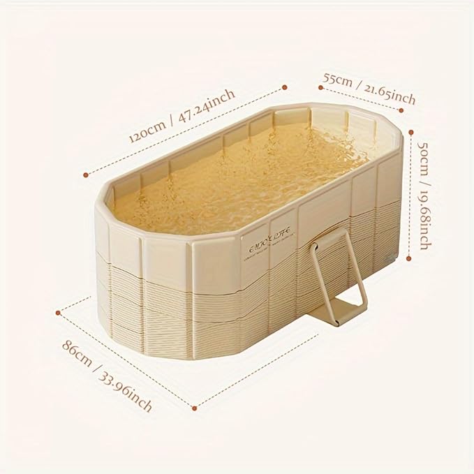 47" Portable Insulated Ice Bath Tub - Foldable Cold Plunge Tub for Athletes & Full-Body Soak - Quick Setup Freestanding Hot Spa Soaking Bathtub for Adults