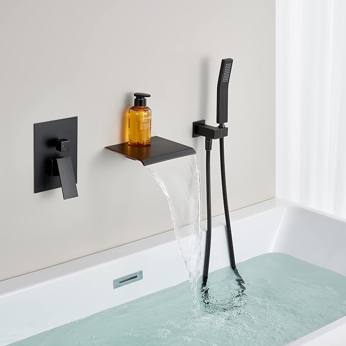Wall Mount Tub Filler Waterfall Tub Faucet Oil Rubbed Bronze Bathtub Faucet Brass Single Handle Bathroom Faucet with Hand Shower