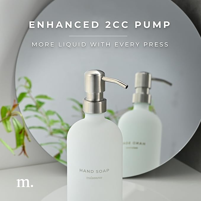 MaisoNovo Soap Dispenser 2-Piece Set | 16.9oz White Bottles with Silver Stainless Steel Pumps