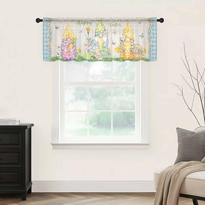 Easter Sheer Valances for Windows 42"x12", Light Filtering Kitchen Curtains - Image 9