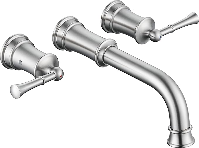 Wall Mount Tub Filler with Rough-in Valve, High Flow Brass Roman Tub Faucet 2 Handle Wall Mounted Bathtub Faucet 360° Swivel Spout, Brushed Nickel(B2306-BN)